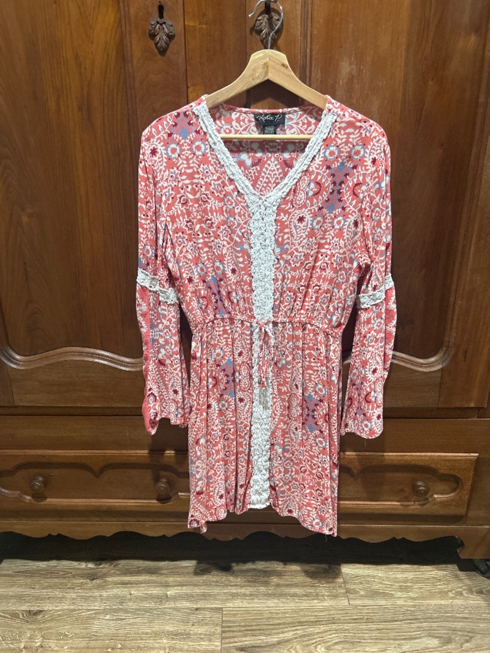 Long sleeve pink floral dress women medium